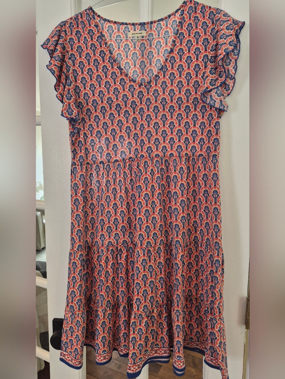 Max Studio Sleeveless Ruffle Hem Printed Dress - Pink & Navy